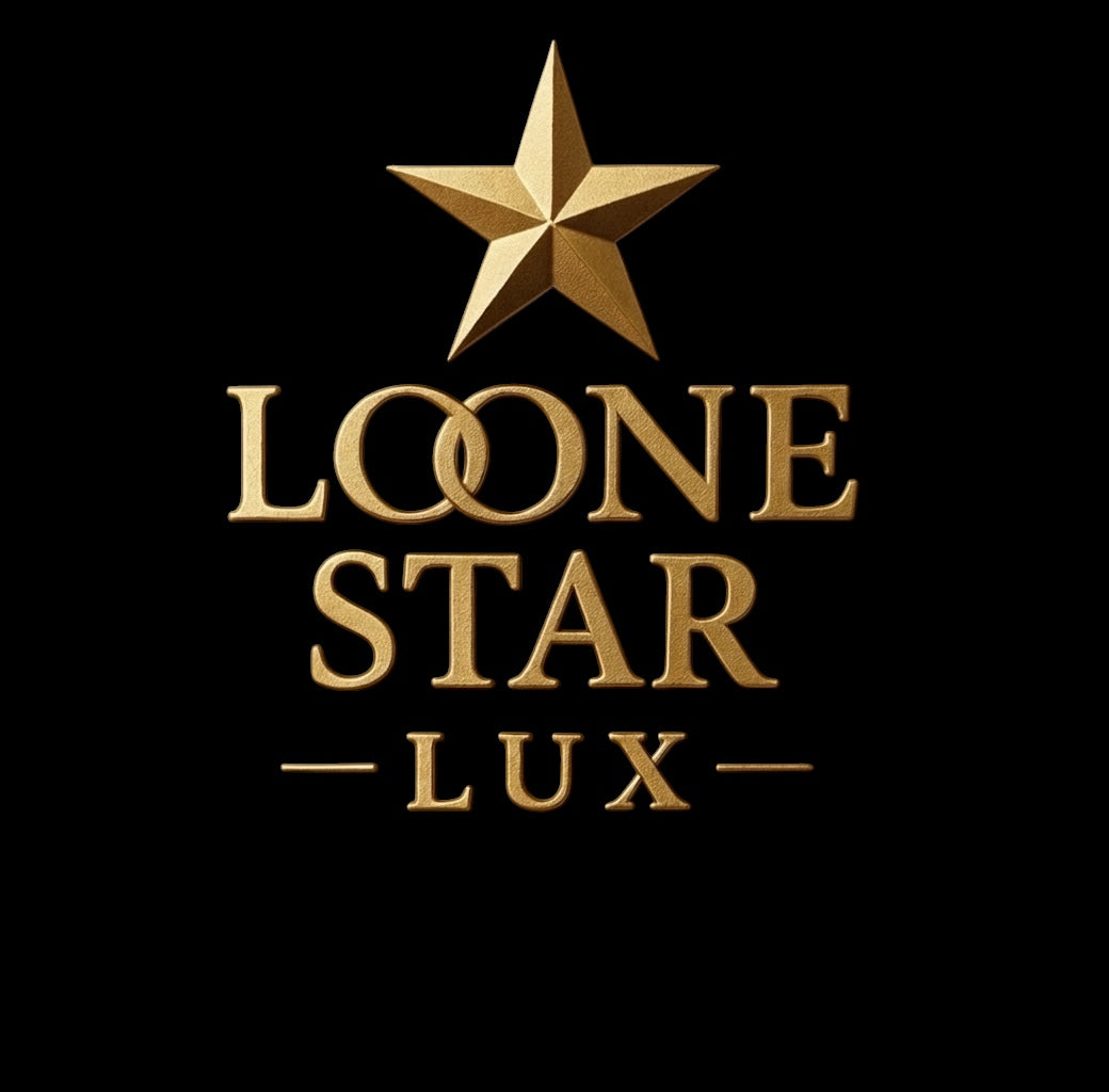 Loone Star Lux logo featuring a gold star emblem and elegant gold lettering on a dark background.